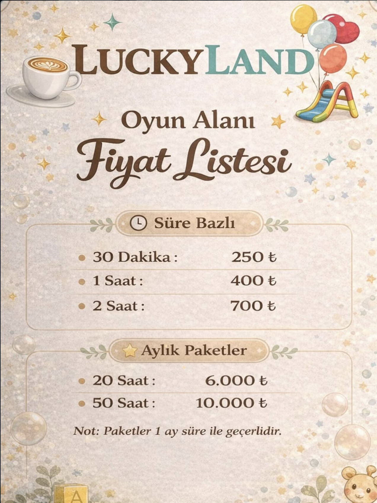 LuckyLand Fiyat Listesi